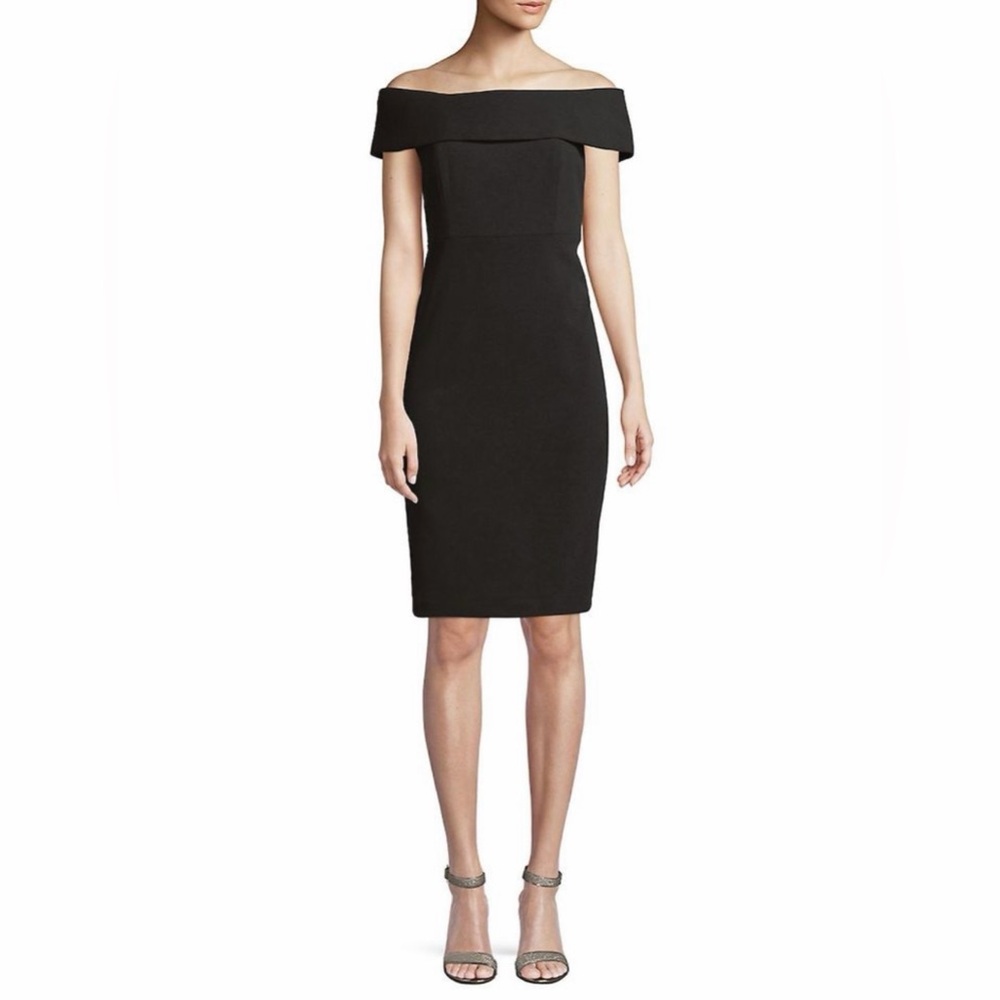 Calvin Klein Off Shoulder Scuba Sheath Dress Black 8